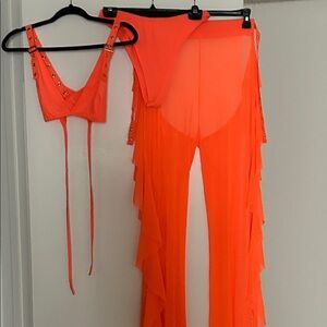 Orange Studded Women's Jumpsuit